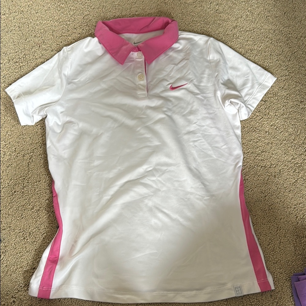 Nike White and Pink Polo Shirt